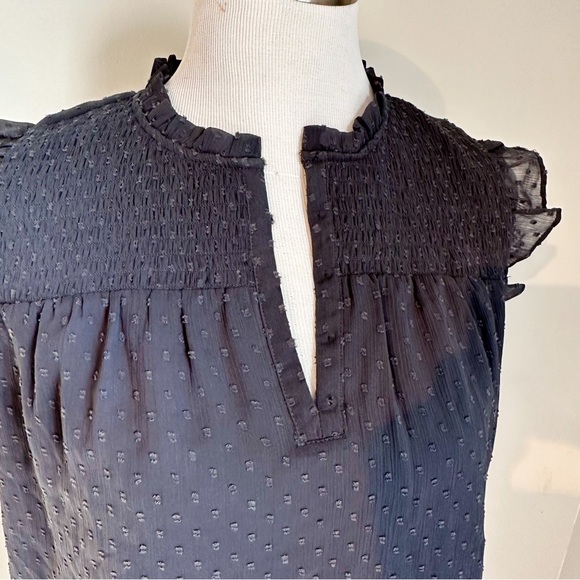 Loft Grey Swiss Clip Dot Blouse Top Flutter Butterfly Sleeves, size Medium - Picture 5 of 16